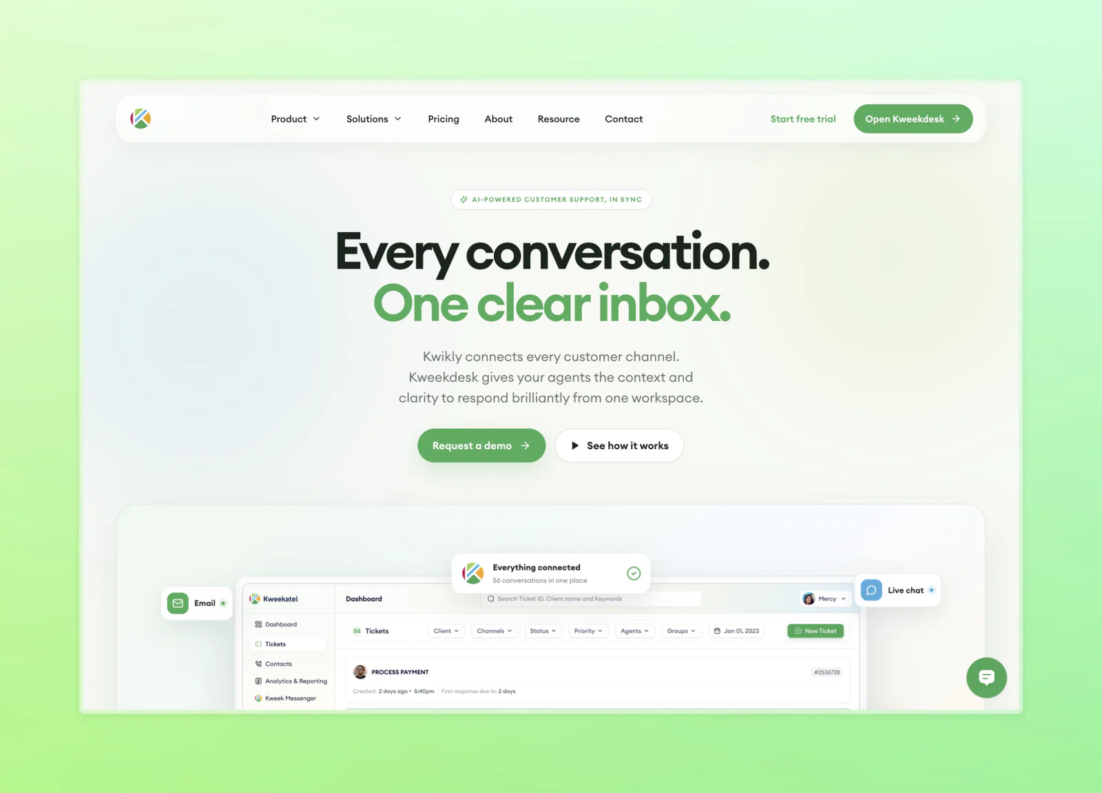 Kwikly unified customer communications homepage