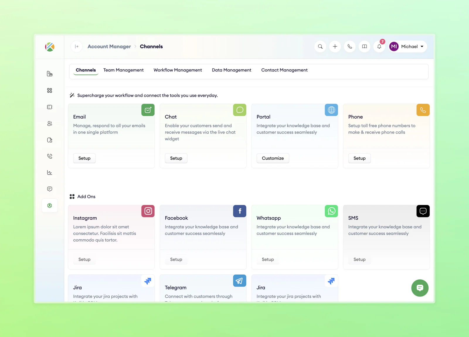 Kwikly communication channels interface