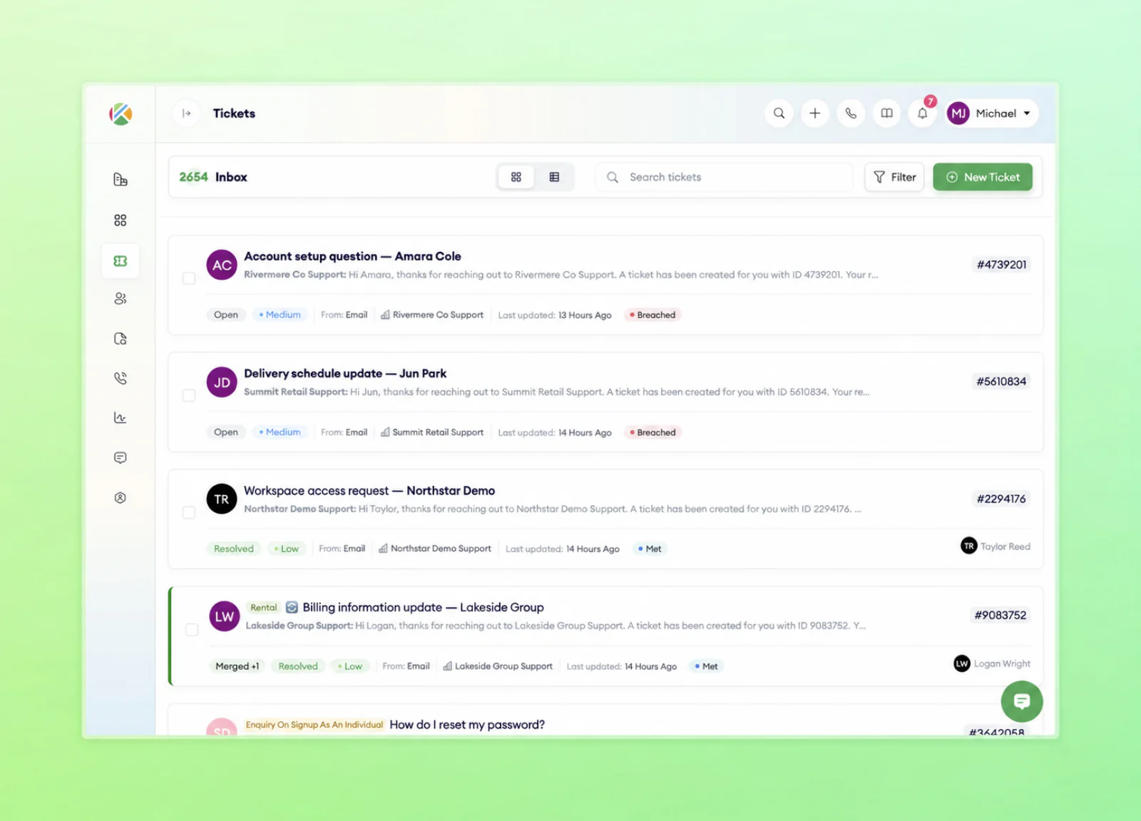 Kwikly customer support tickets overview
